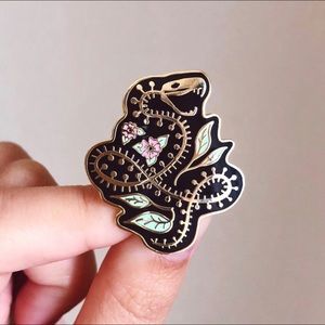 Pretty Snake Skeleton Silver Enamel Pin
